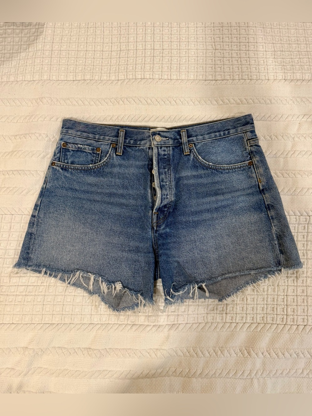 AGOLDE Parker Long Denim Cutoff Shorts Size 31 Medium Wash